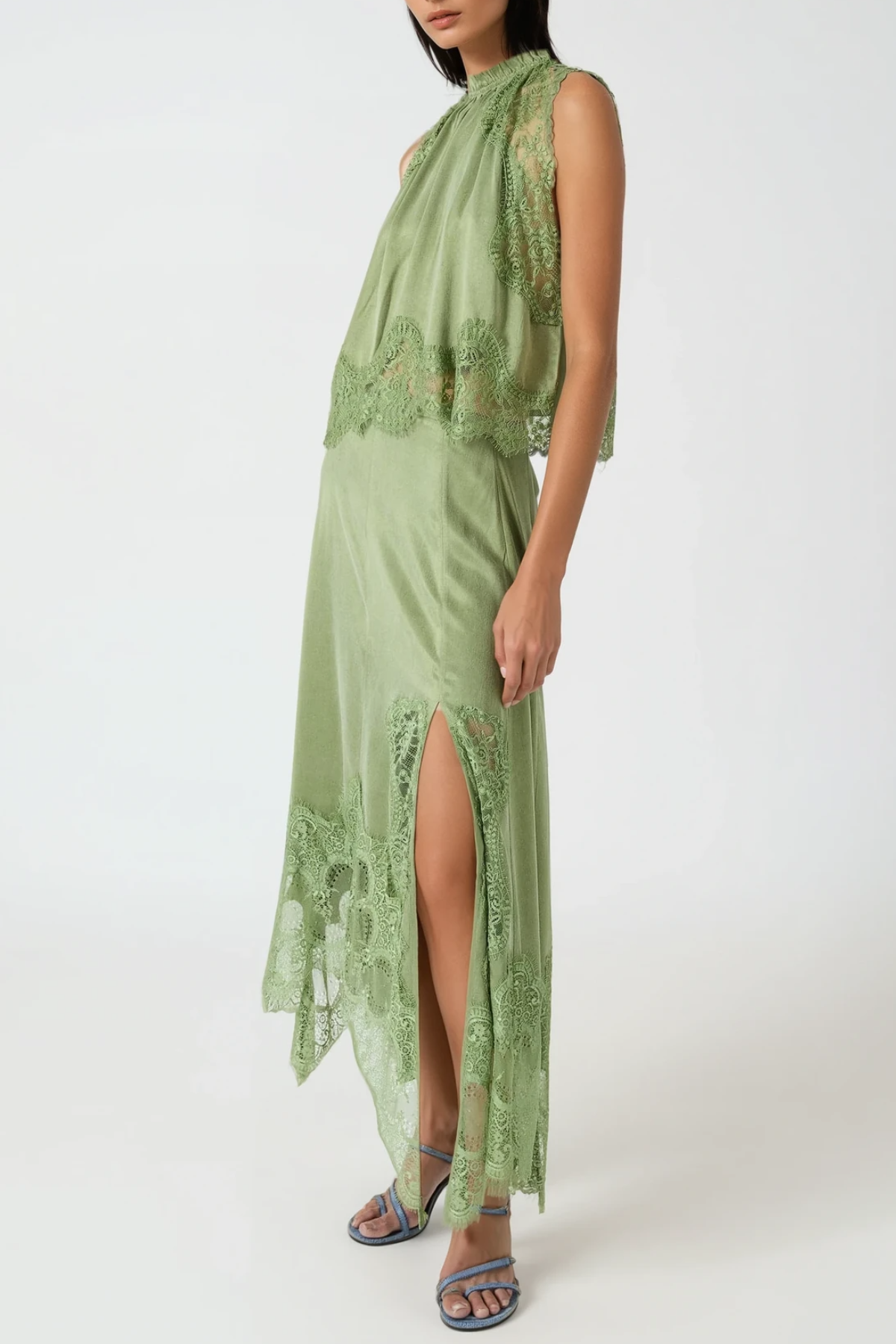 GAVIA LACE TOP & MIDI SKIRT SET - GREEN