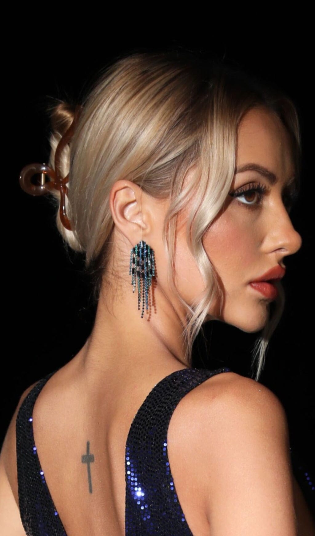 RHINESTONE FRINGE DROP EARRINGS FOR PARTY