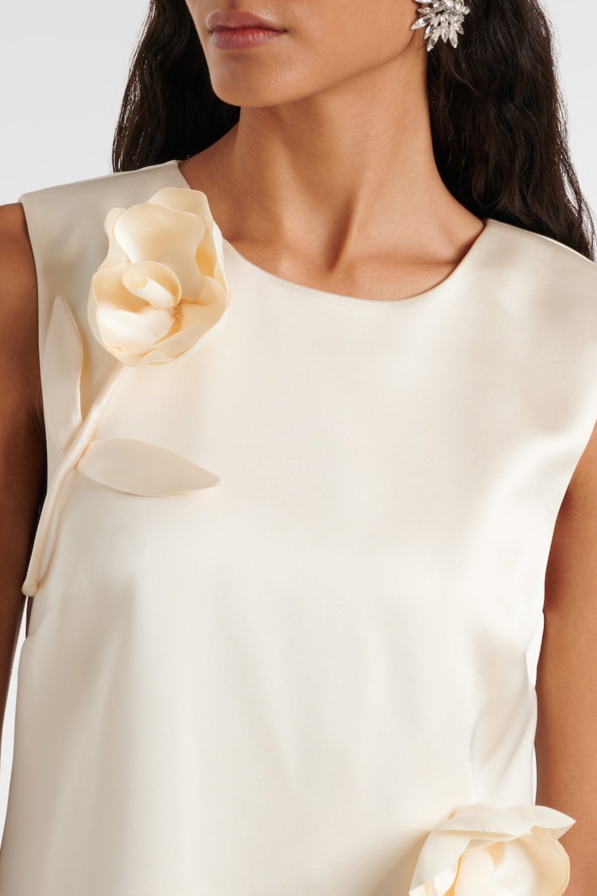 FLORAL APPLIQUÉ SATIN MINI DRESS FOR PARTY