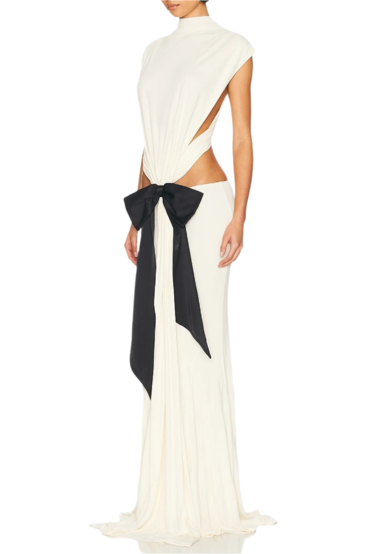 GRAILLOT BOW CUTOUT BACKLESS WHITE MAXI DRESS