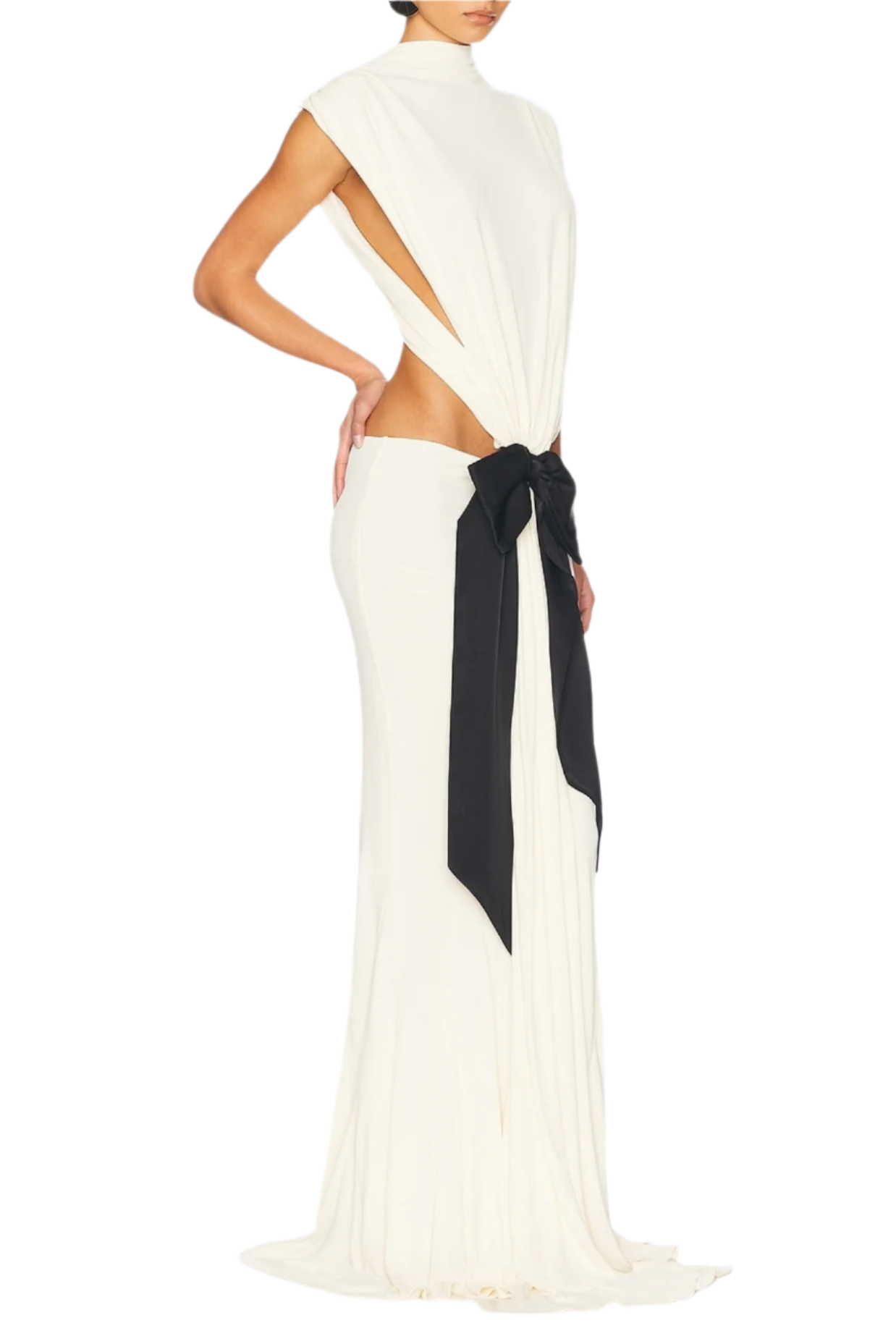 GRAILLOT BOW CUTOUT BACKLESS WHITE MAXI DRESS