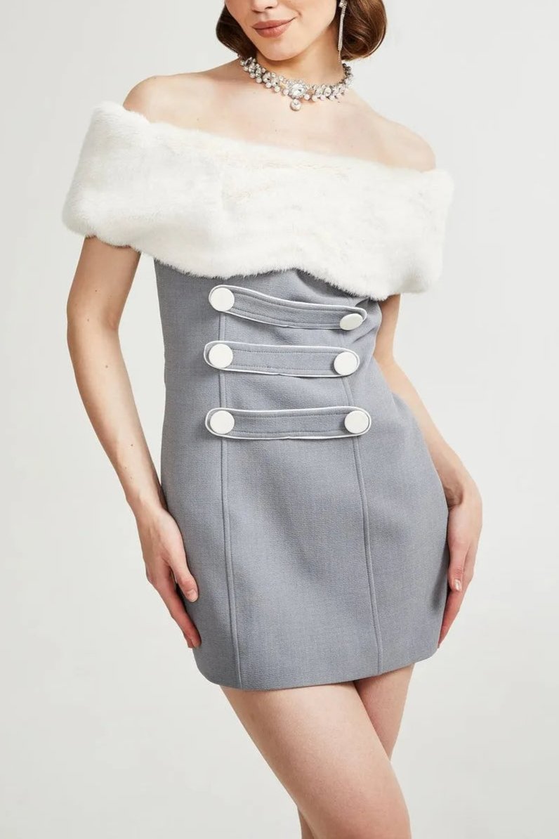 GRISELDA FAUX FUR OFF-SHOULDER MINI DRESS, PARTY