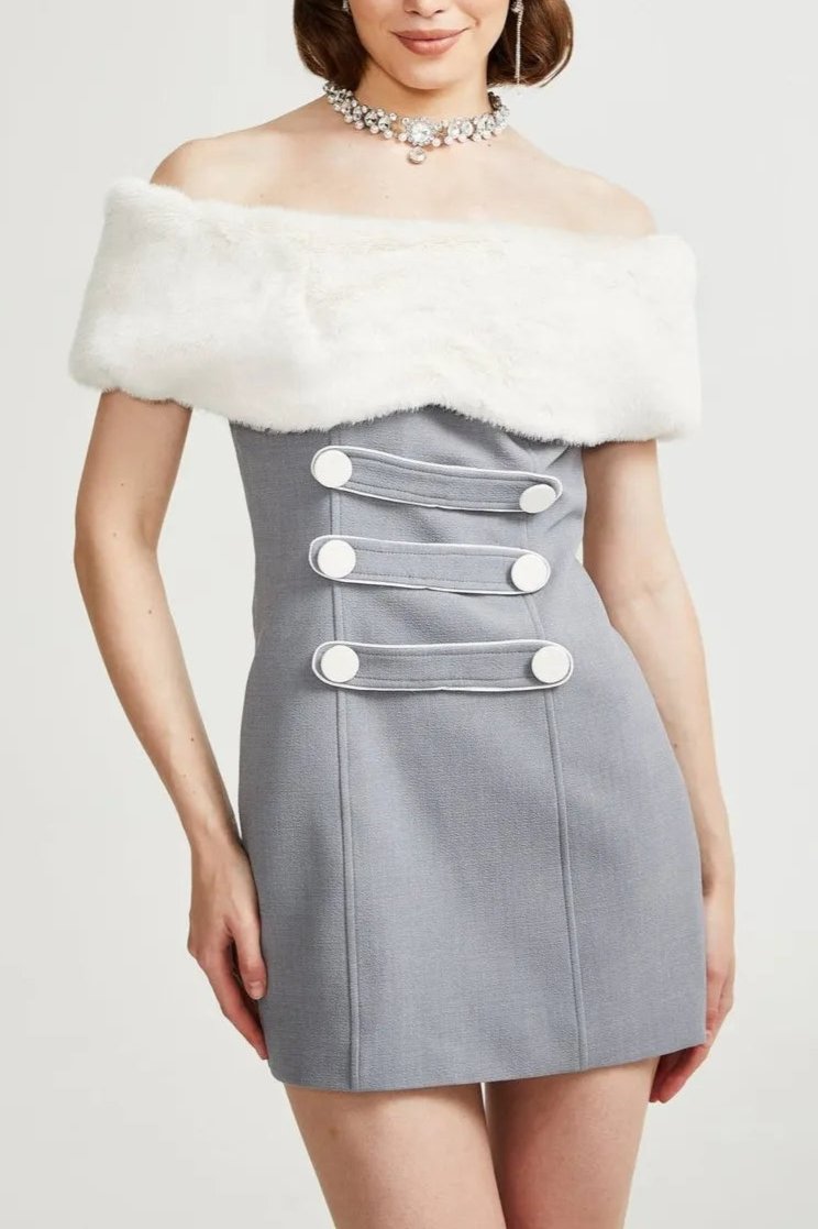 GRISELDA FAUX FUR OFF-SHOULDER MINI DRESS, PARTY