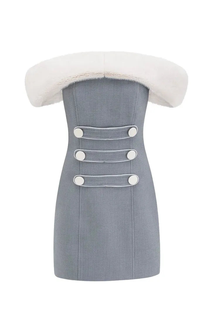 GRISELDA FAUX FUR OFF-SHOULDER MINI DRESS, PARTY