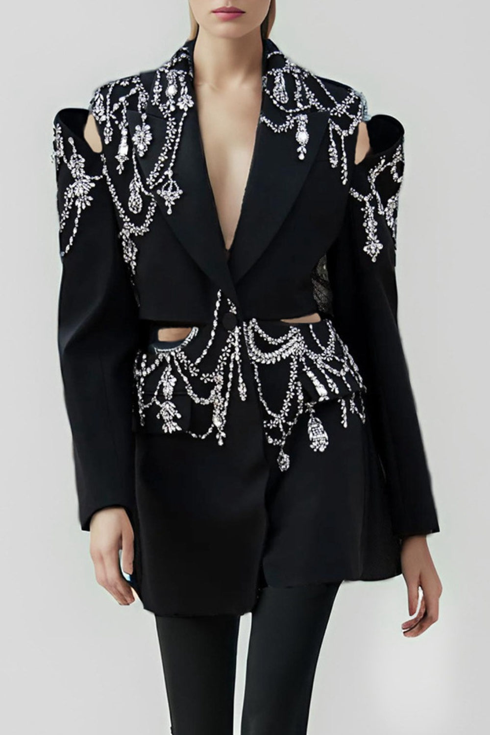 CRYSTAL EMBELLISHED CUTOUT BLAZER FOR EVENING