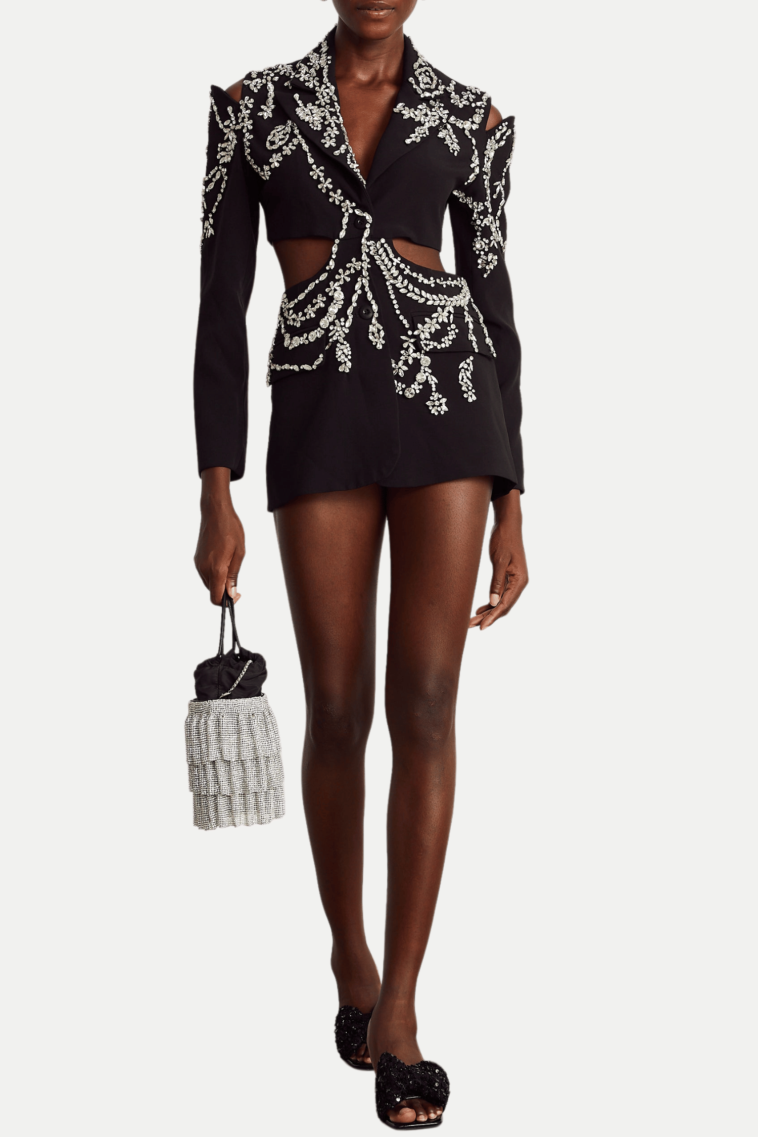 CRYSTAL EMBELLISHED CUTOUT BLAZER FOR EVENING