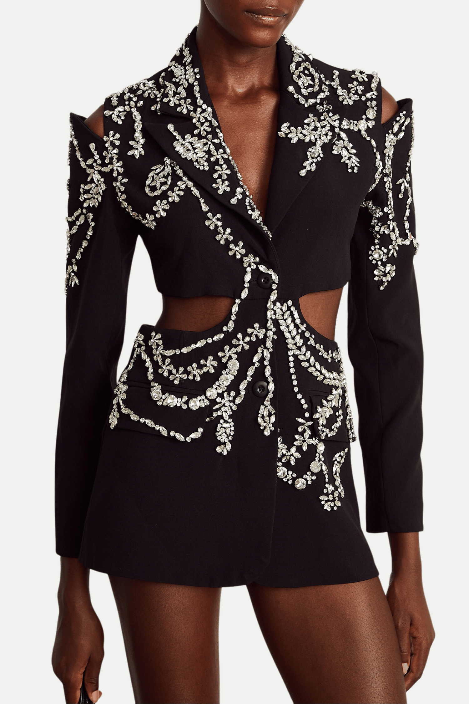 CRYSTAL EMBELLISHED CUTOUT BLAZER FOR EVENING