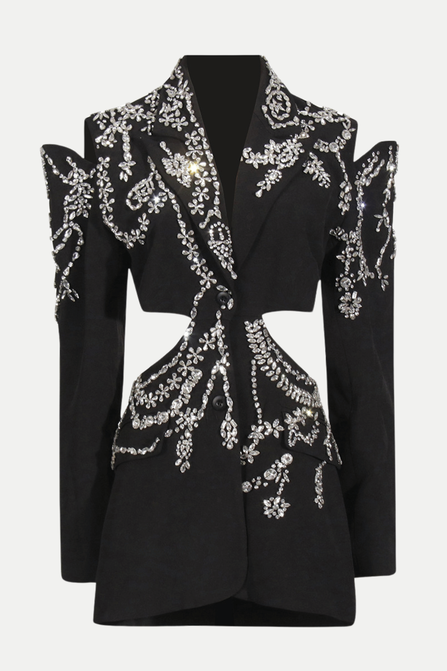 CRYSTAL EMBELLISHED CUTOUT BLAZER FOR EVENING