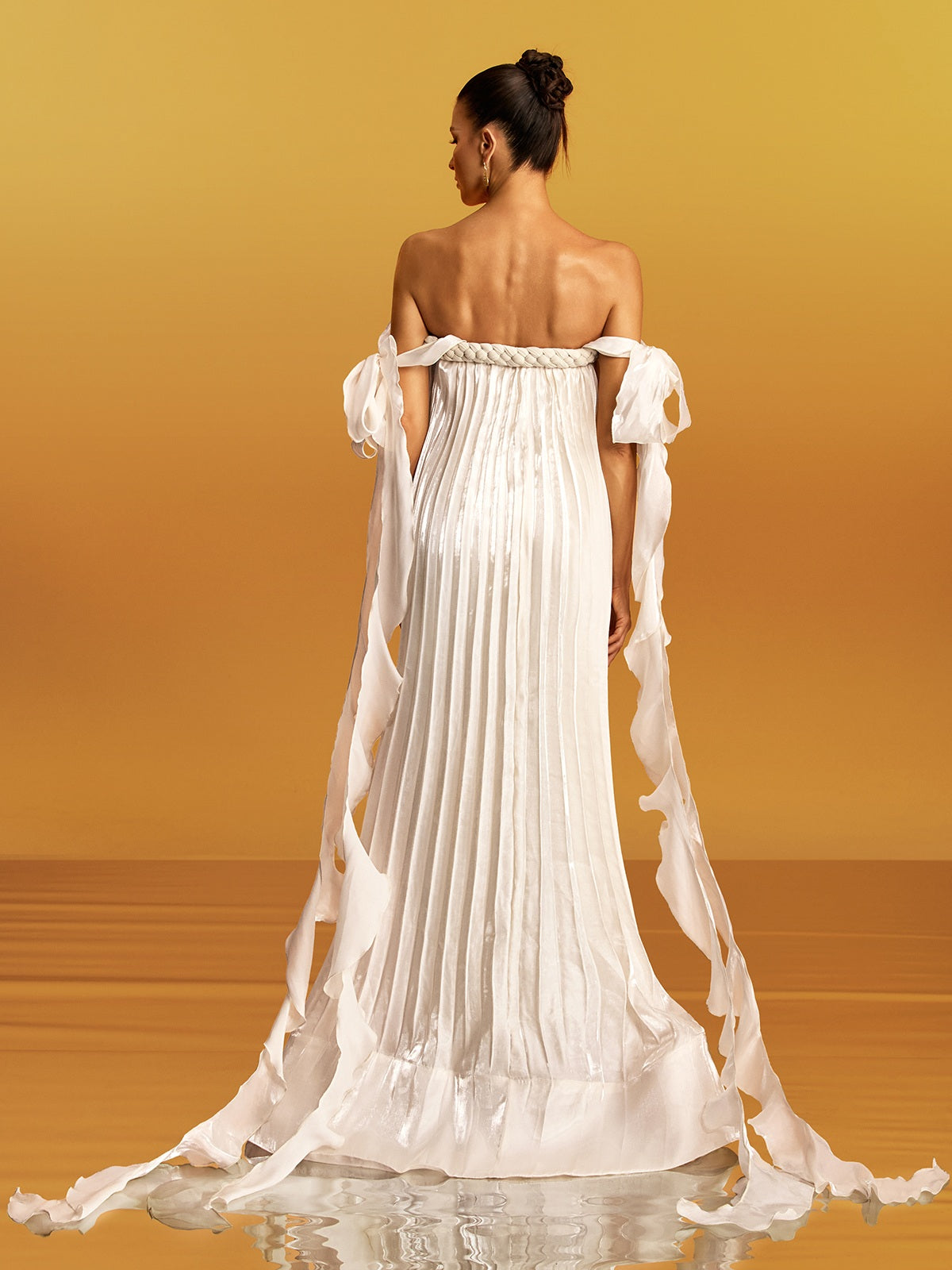 QUINTINA OFF-SHOULDER PLEATED MAXI DRESS APRICOT