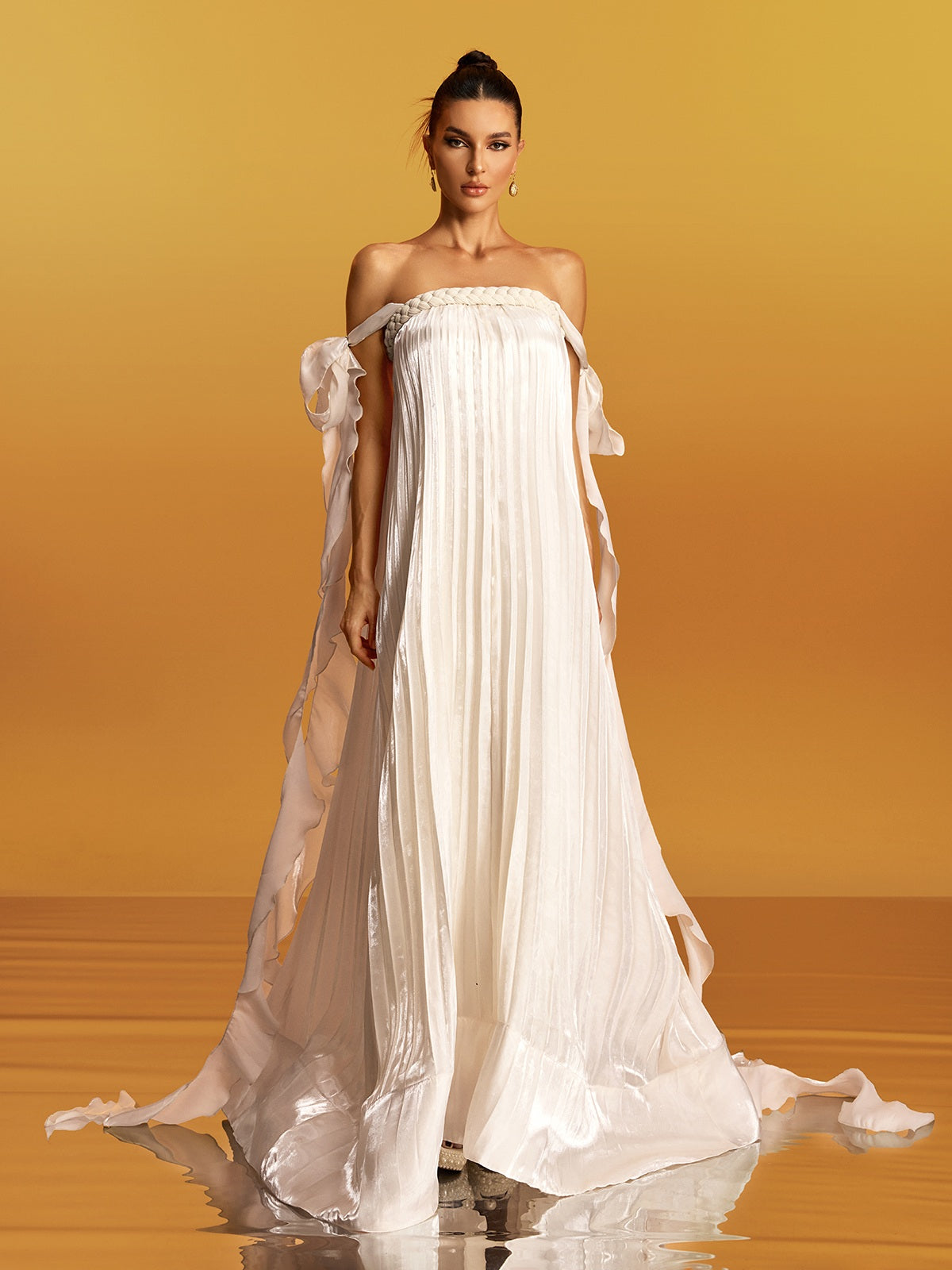 QUINTINA OFF-SHOULDER PLEATED MAXI DRESS APRICOT