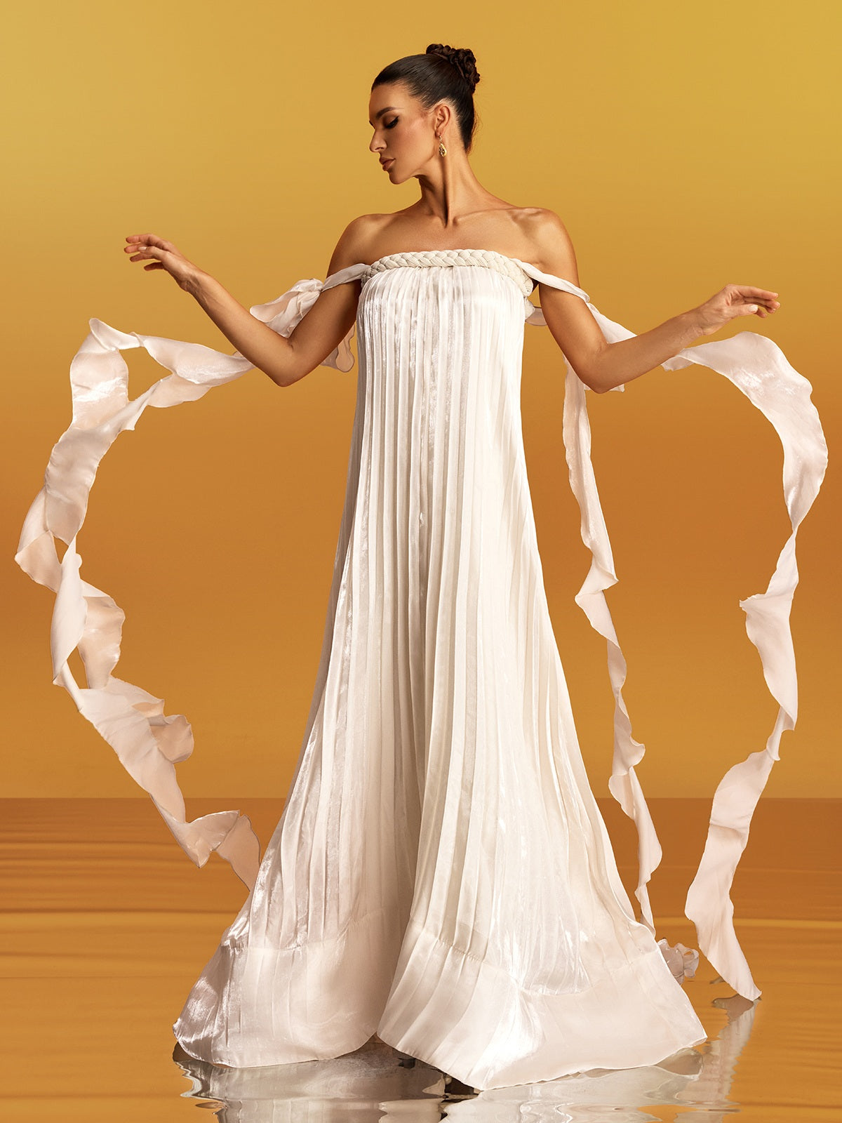 QUINTINA OFF-SHOULDER PLEATED MAXI DRESS APRICOT