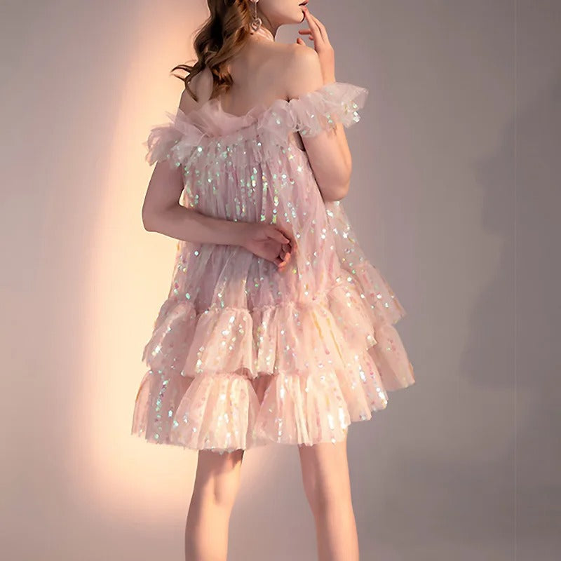 SEQUIN HALTER MINI DRESS IN PINK FOR PARTY