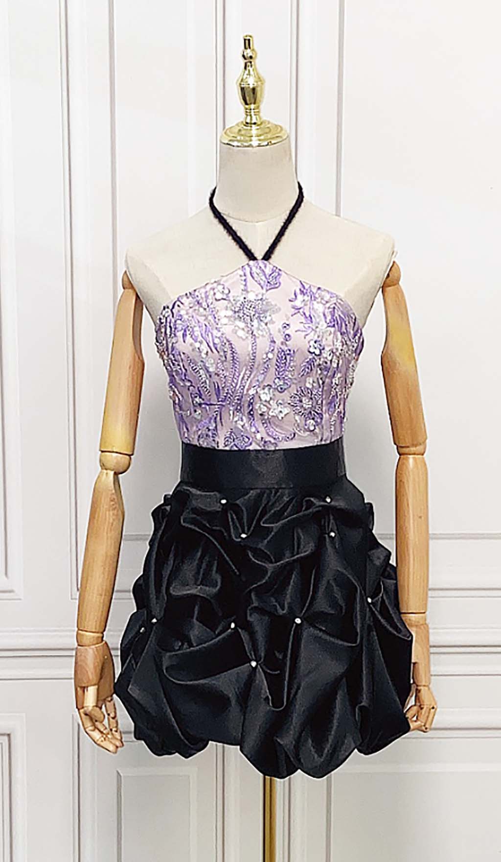 OMBRE PURPLE HANGING NECK BUD MINI DRESS