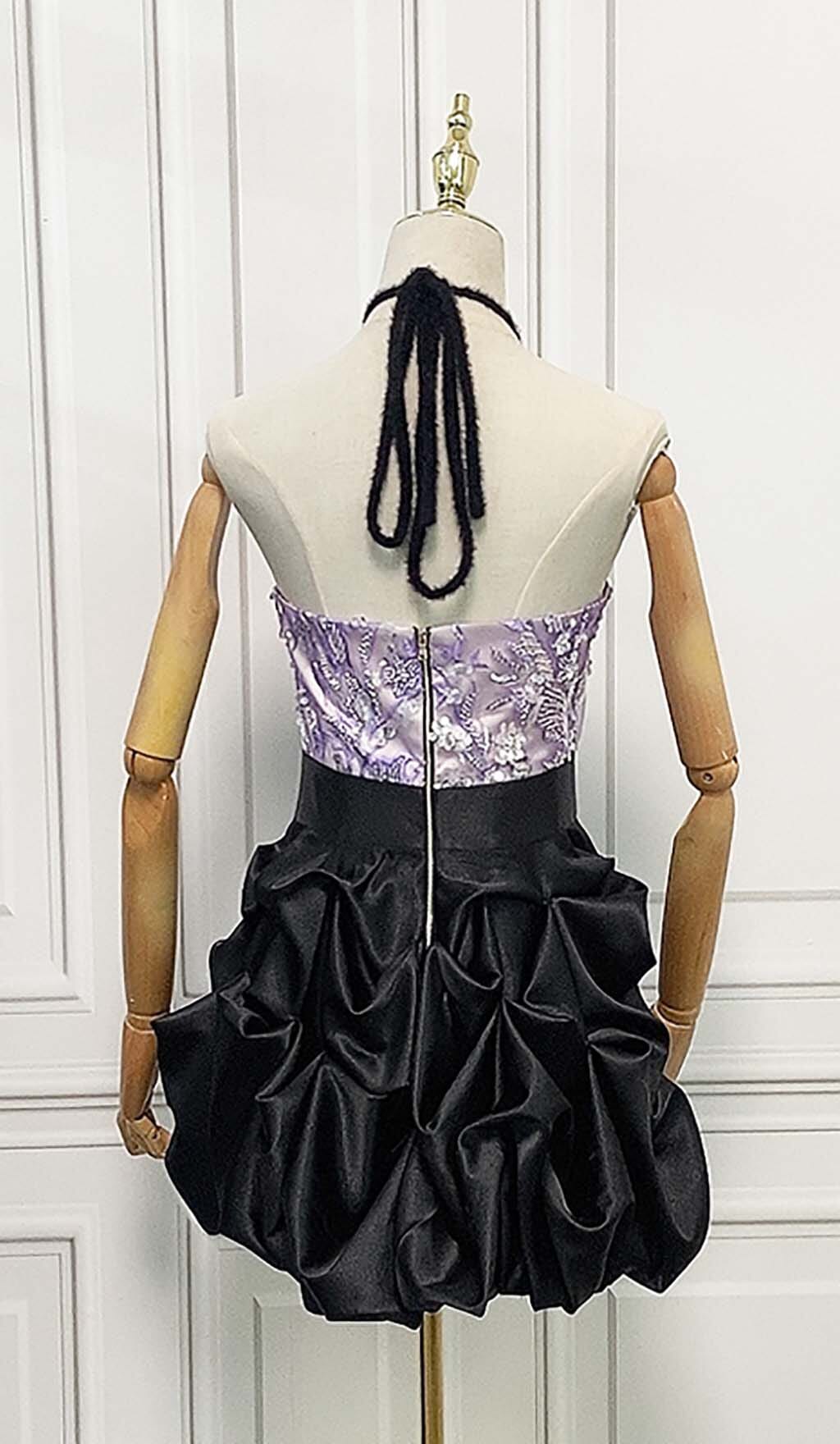 OMBRE PURPLE HANGING NECK BUD MINI DRESS