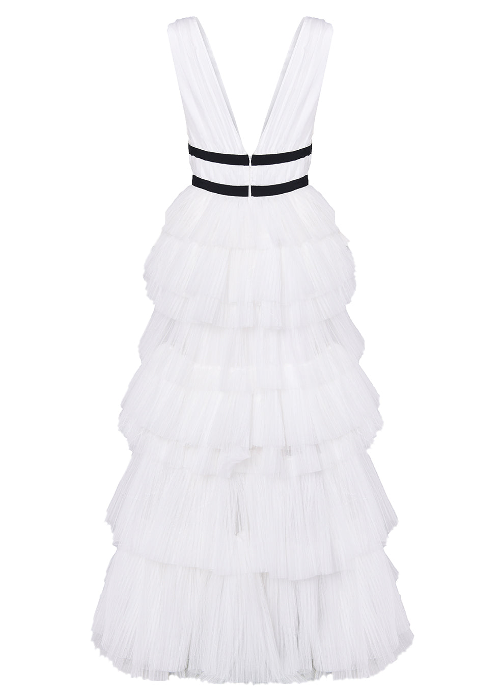 ELIZA WHITE PLUNGING NECK TULLE MAXI DRESS
