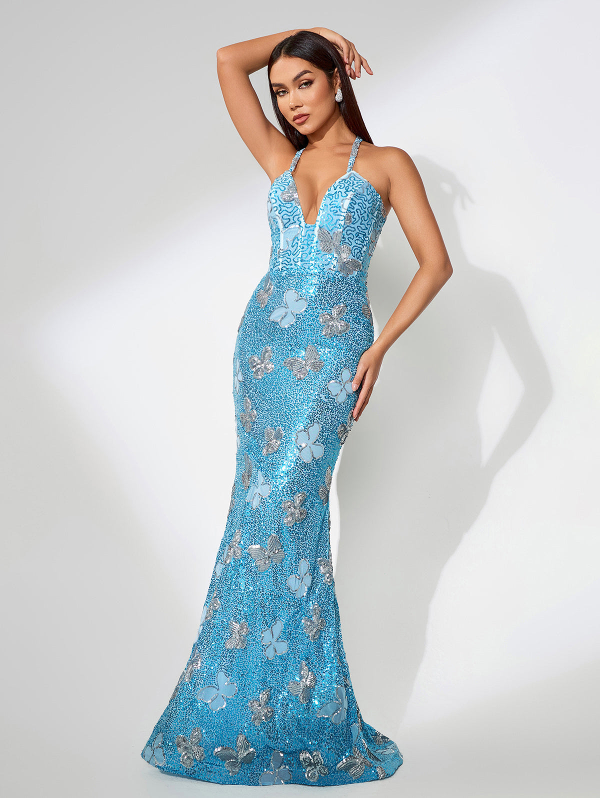 JENNIFER SEQUIN BUTTERFLY MAXI DRESS, BLUE, EVENING
