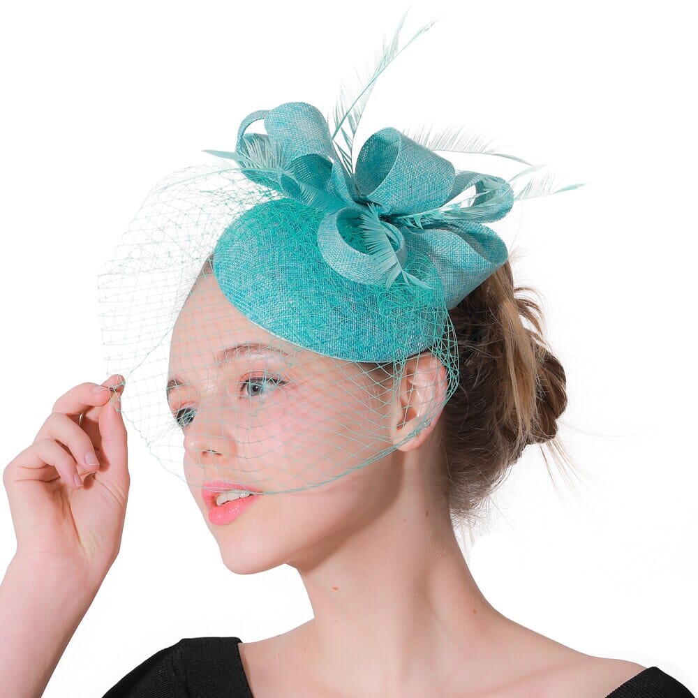 TURQUOISE FASCINATOR VEIL WEDDING COCKTAIL PARTY