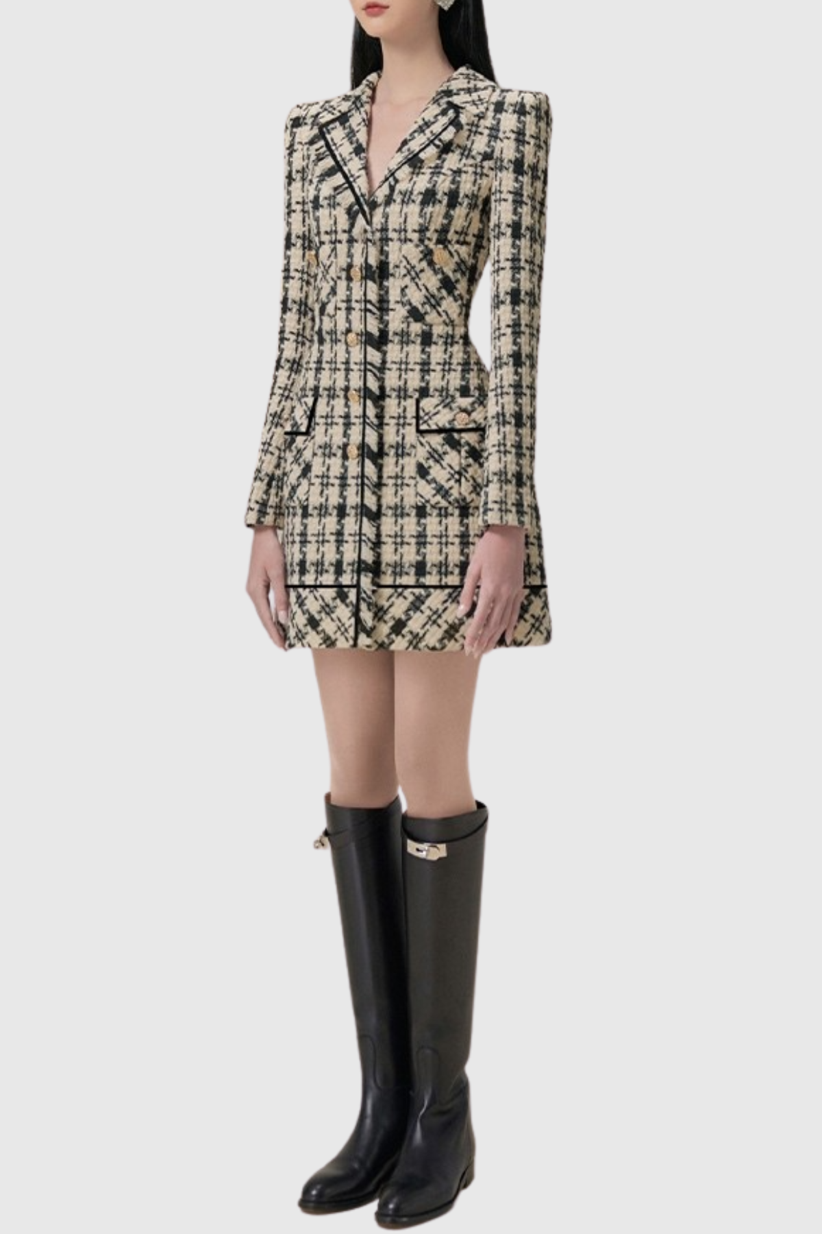 OPHELIA HOUNDSTOOTH TWEED MINI DRESS COCKTAIL