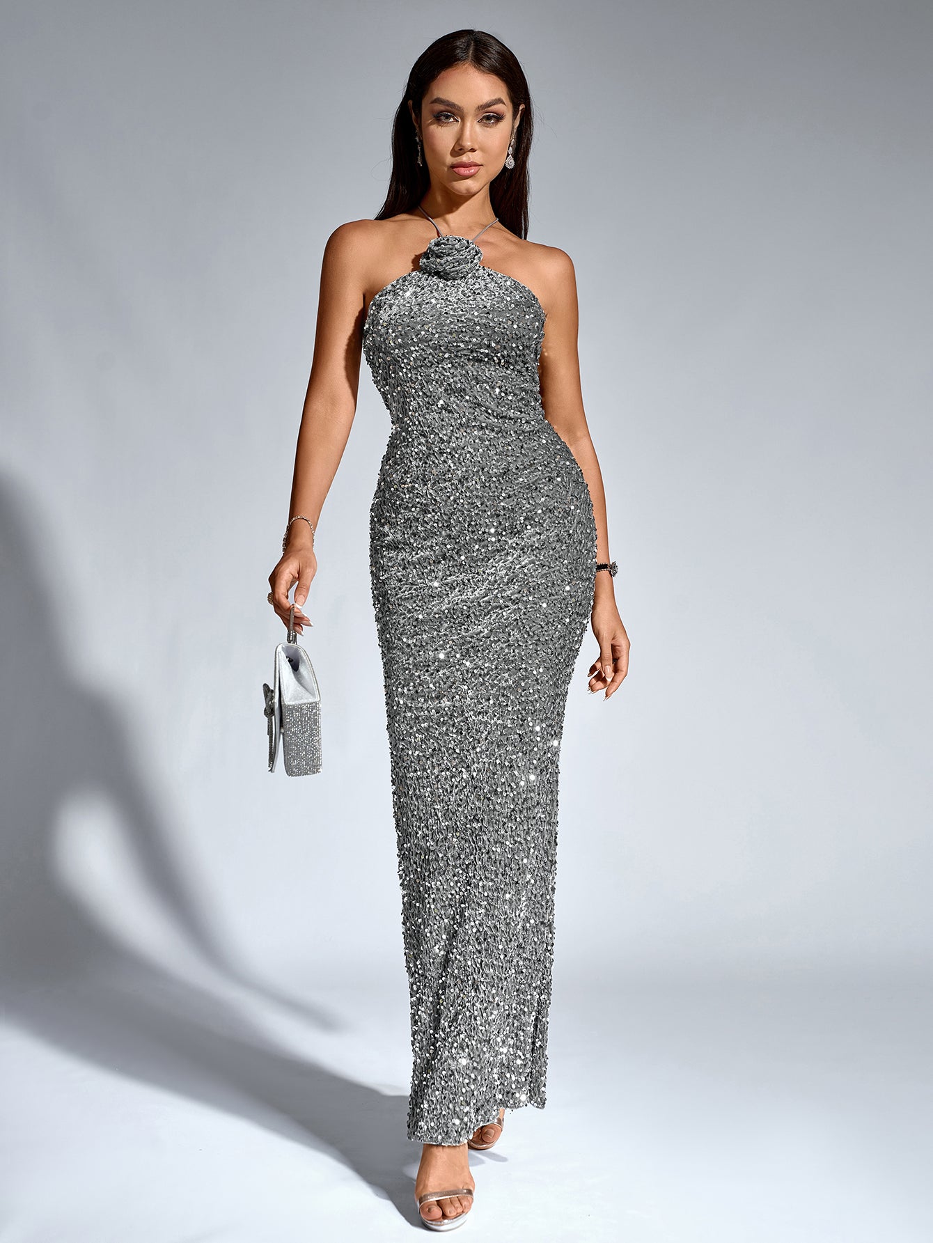HALTER SEQUIN MERMAID DRESS FOR PARTY