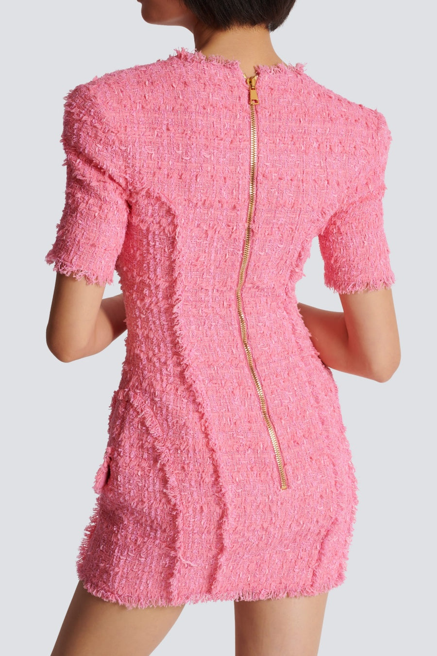 SELENA PINK TWEED MINI DRESS, 7-BUTTON PARTY
