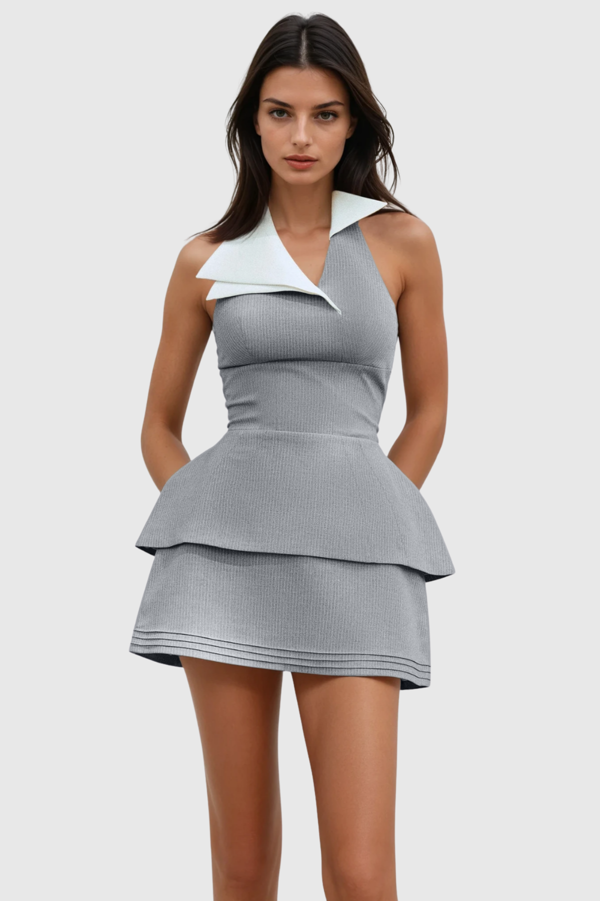 TIFFANY HALTER PINSTRIPE MINI DRESS FOR PARTIES