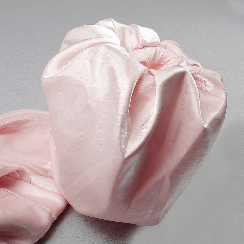 SMILEY PUFF SLEEVE SATIN MIDI DRESS PINK
