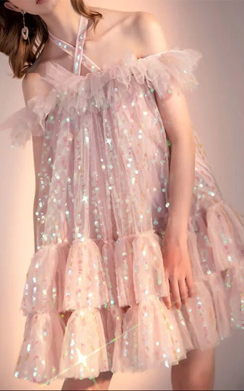 HALTER SEQUINS MINI DRESS IN PINK-STYLE OF CB NEW STYLE DRESS FREE SHIPPING DRESS NEW LOOK DRESSES SALE