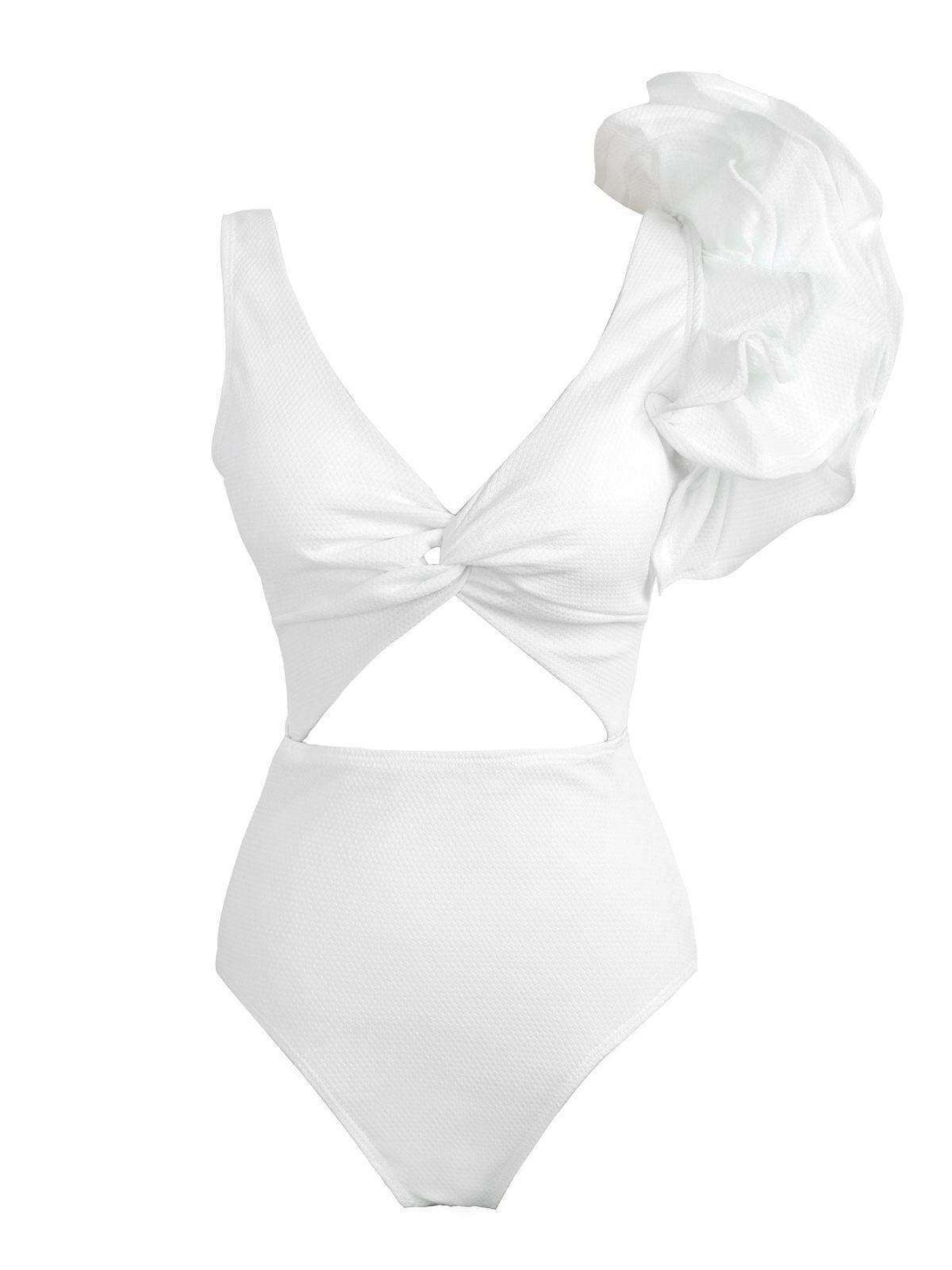 HEATHER RUFFLE CUTOUT ONE-PIECE SWIMSUIT