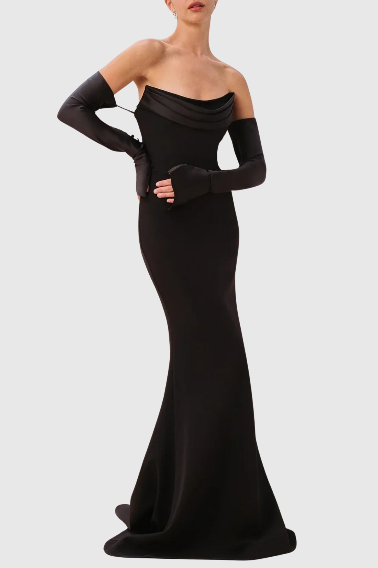 OFF-SHOULDER CORSET MAXI DRESS BLACK
