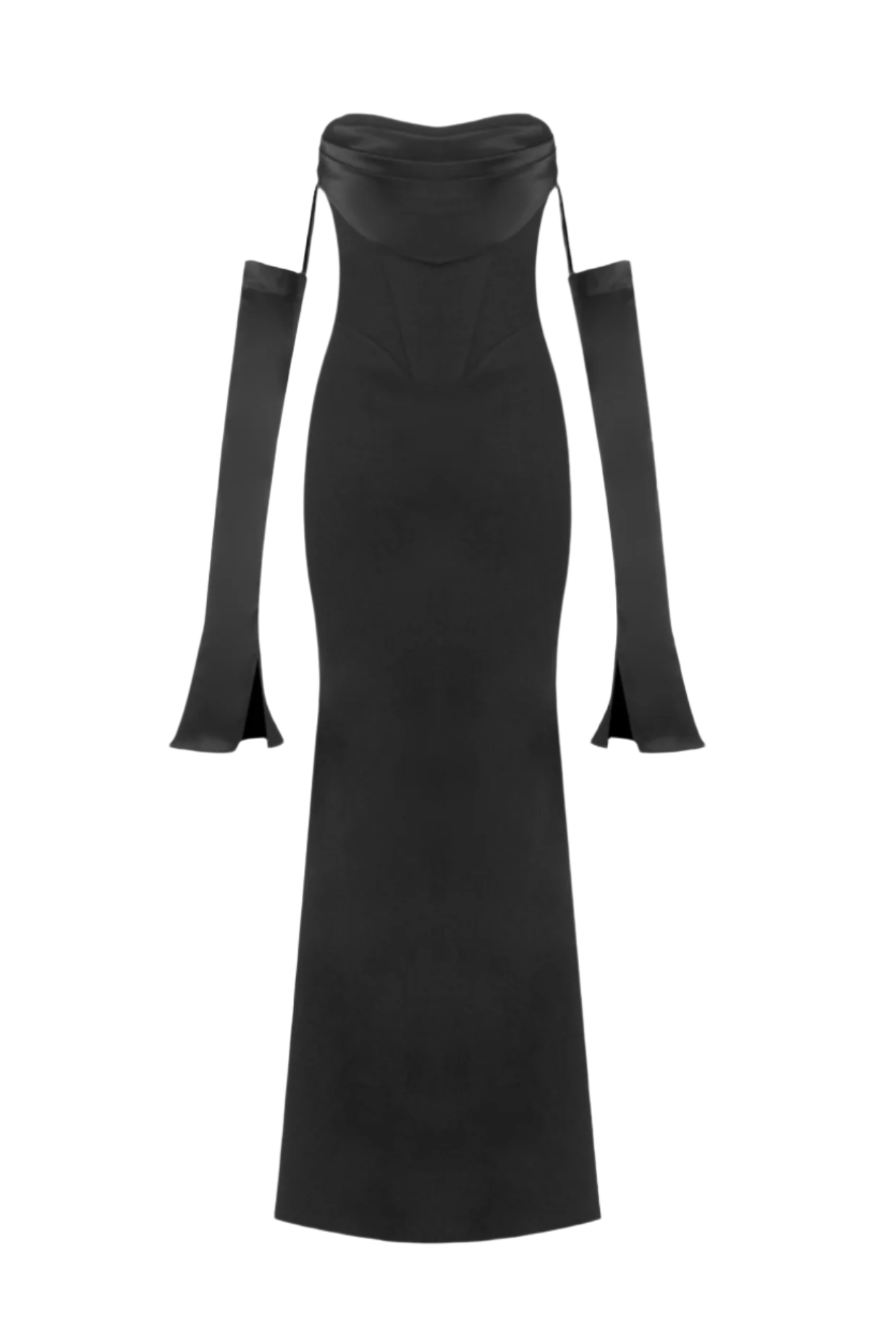 OFF-SHOULDER CORSET MAXI DRESS BLACK
