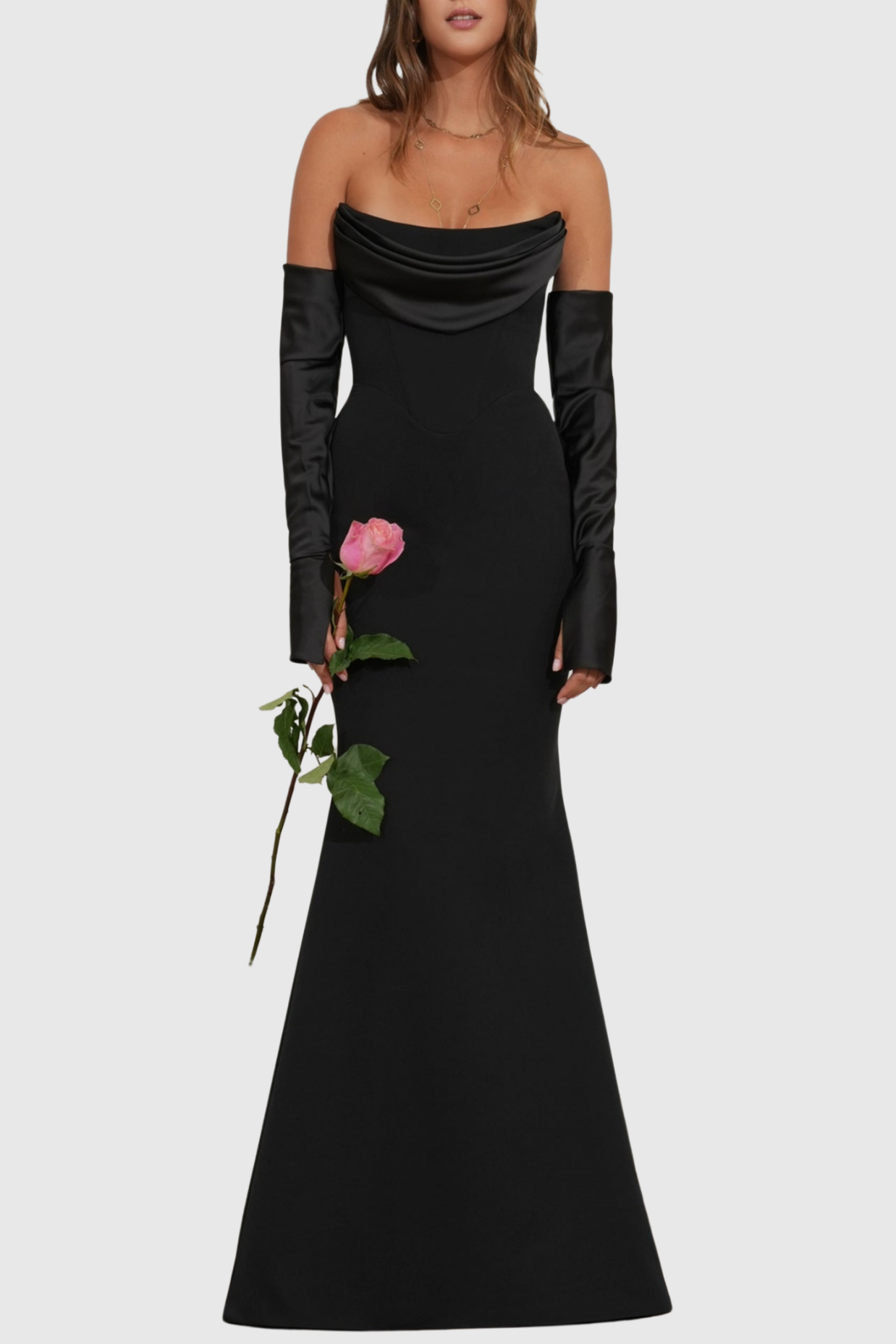 OFF-SHOULDER CORSET MAXI DRESS BLACK
