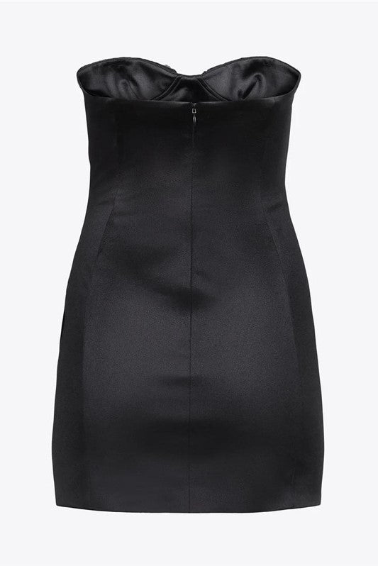 HEIDI DIAMANTE STRAPLESS SATIN MINI DRESS BLACK
