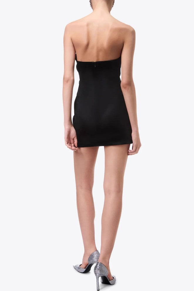 HEIDI DIAMANTE STRAPLESS SATIN MINI DRESS BLACK