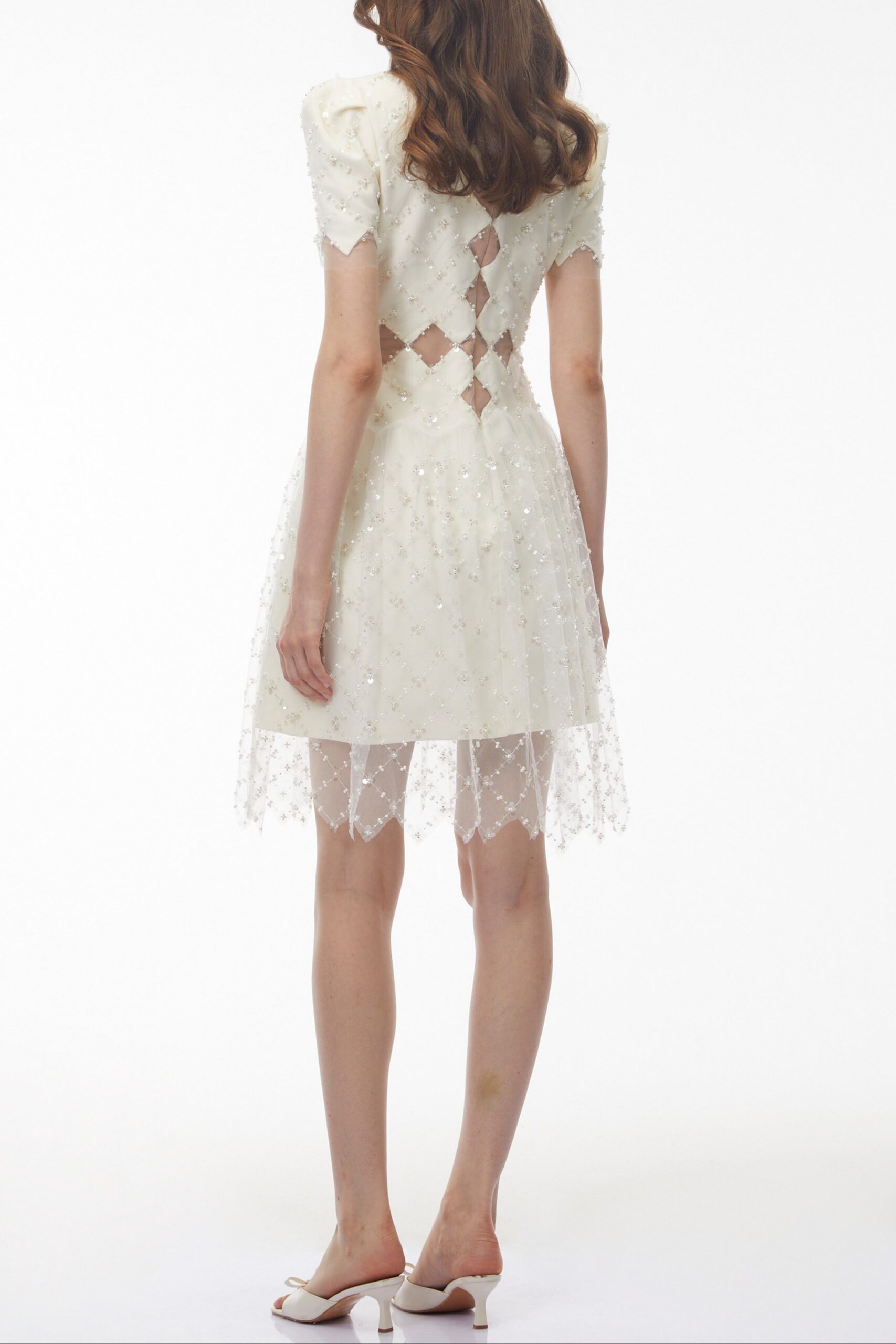 HENRIETTA IVORY SEQUIN MINI DRESS MESH PANEL