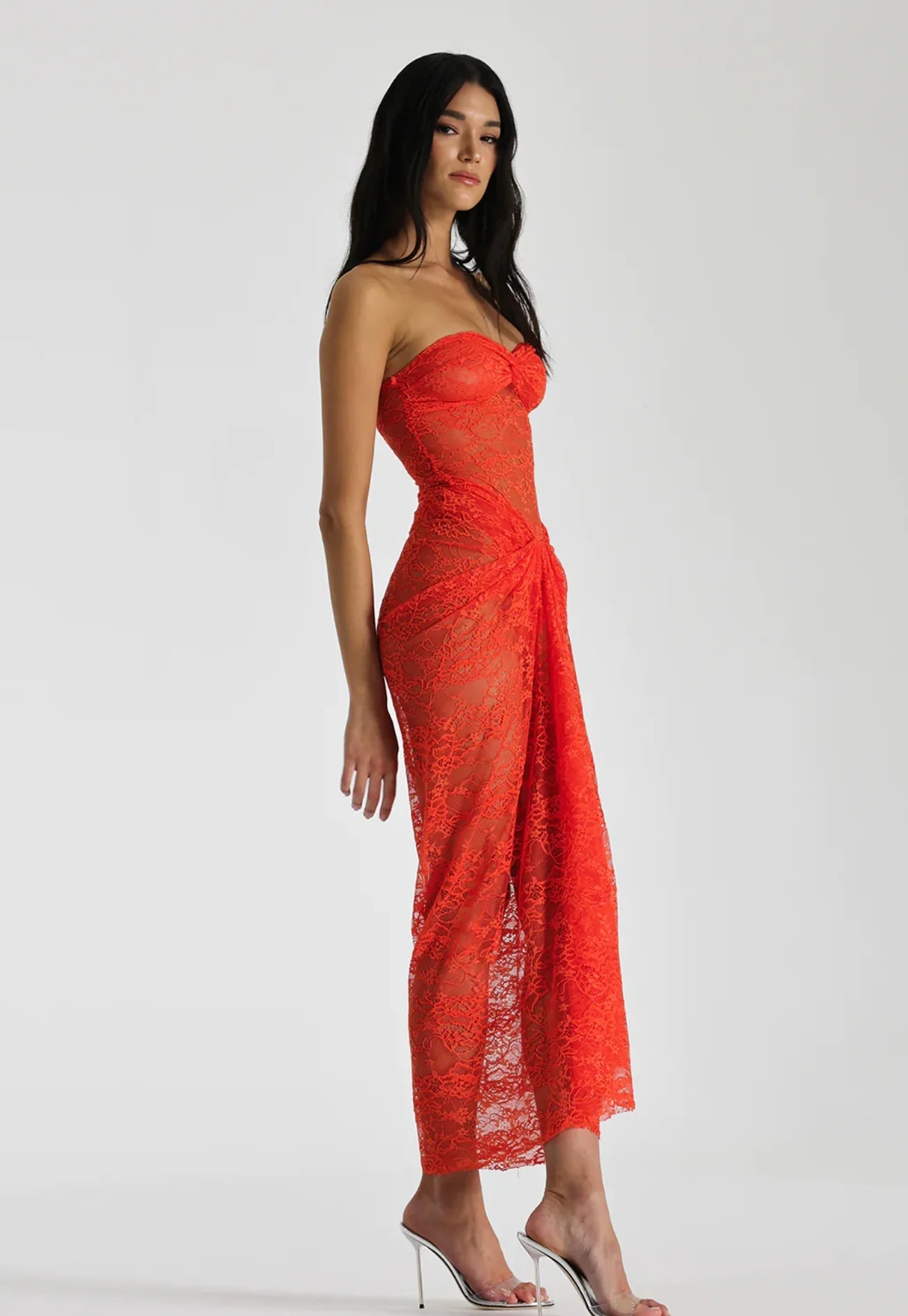 STRAPLESS TWISTED LACE DRESS FOR PARTY
