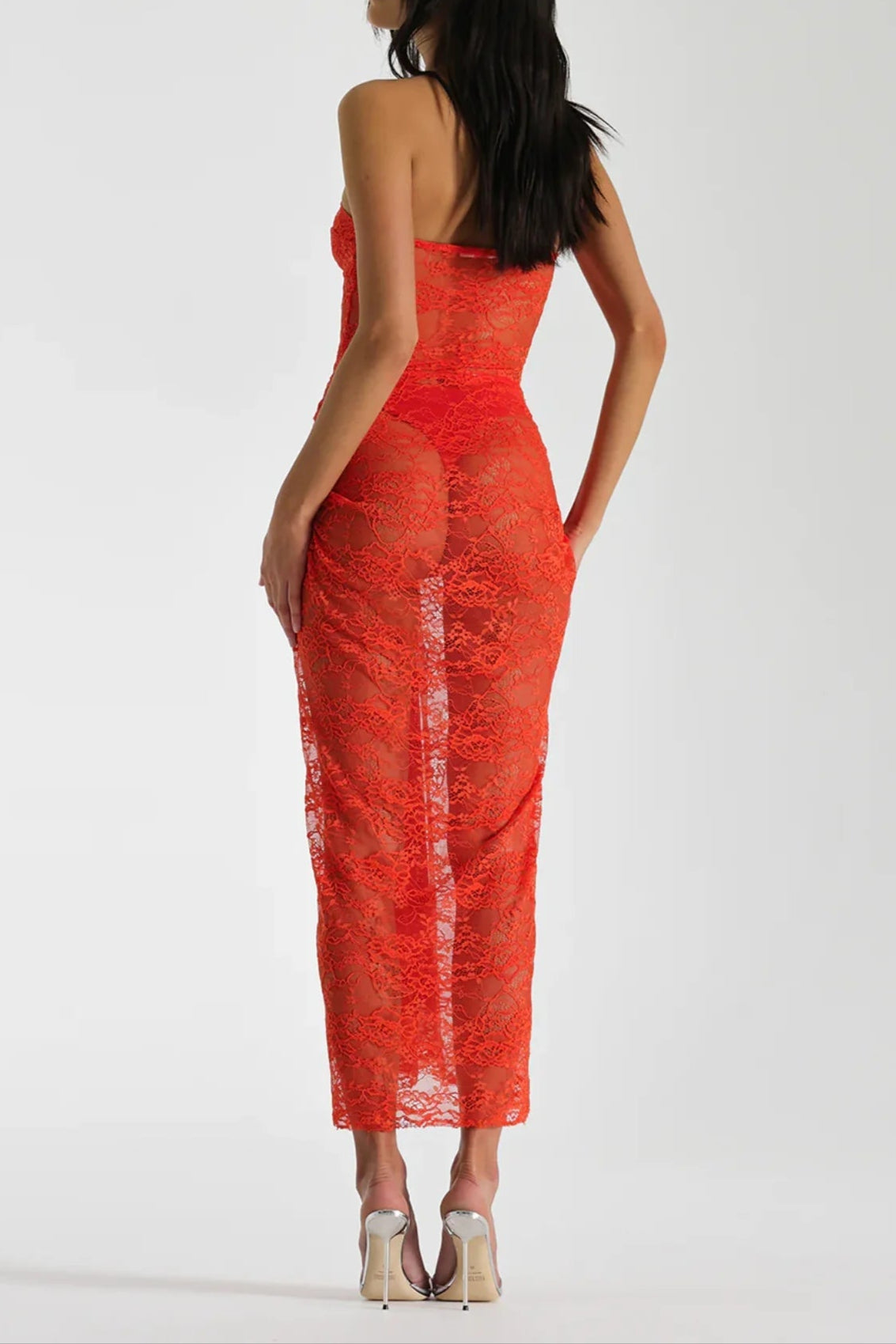 STRAPLESS TWISTED LACE DRESS FOR PARTY