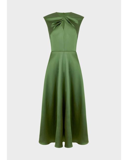 TWIST NECK SATIN MIDI DRESS GREEN, ELEGANT EVENING