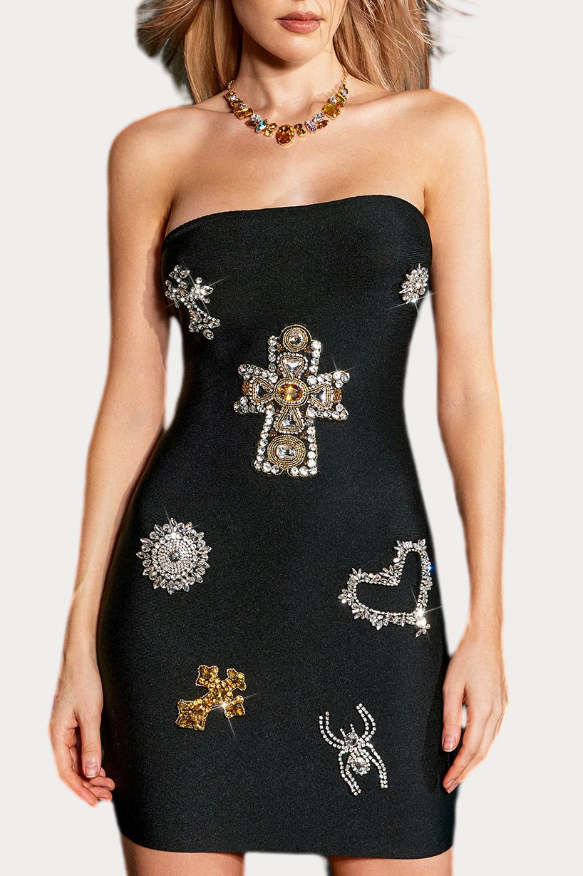 HYRINE STRAPLESS EMBELLISHED MINI COCKTAIL DRESS