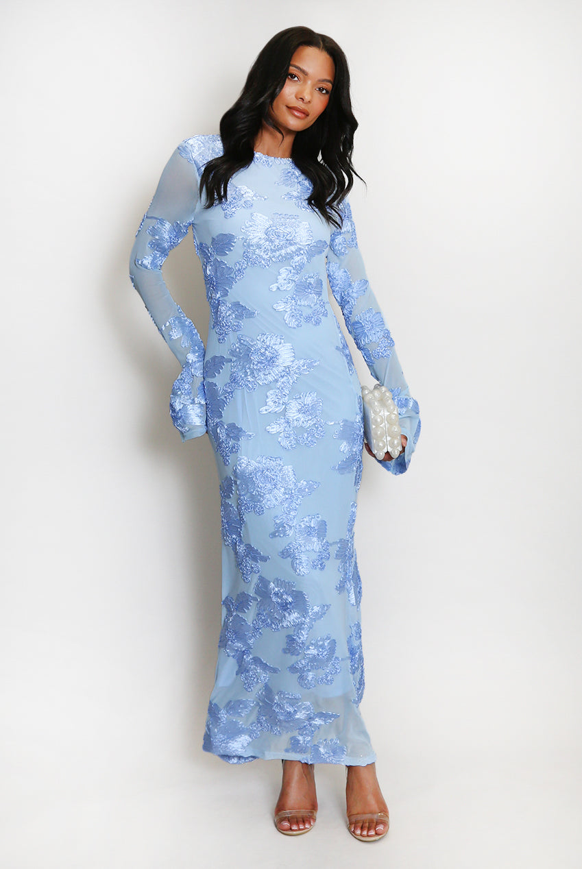 FLORAL LACE MIDI DRESS WITH FLUTE CUFFS