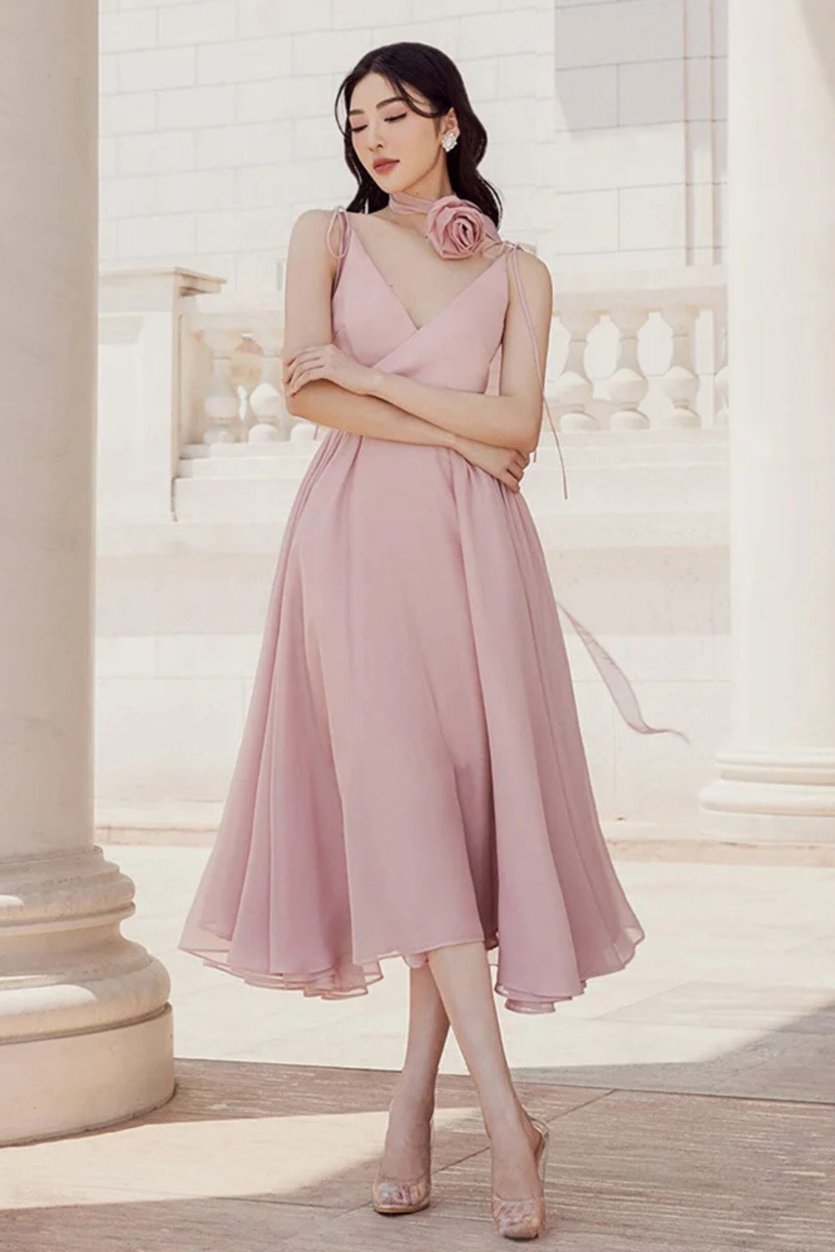 IMAGE_2000_x_3000_36 ELEGANT PLEATED FLARE MIDI DRESS IN PINK