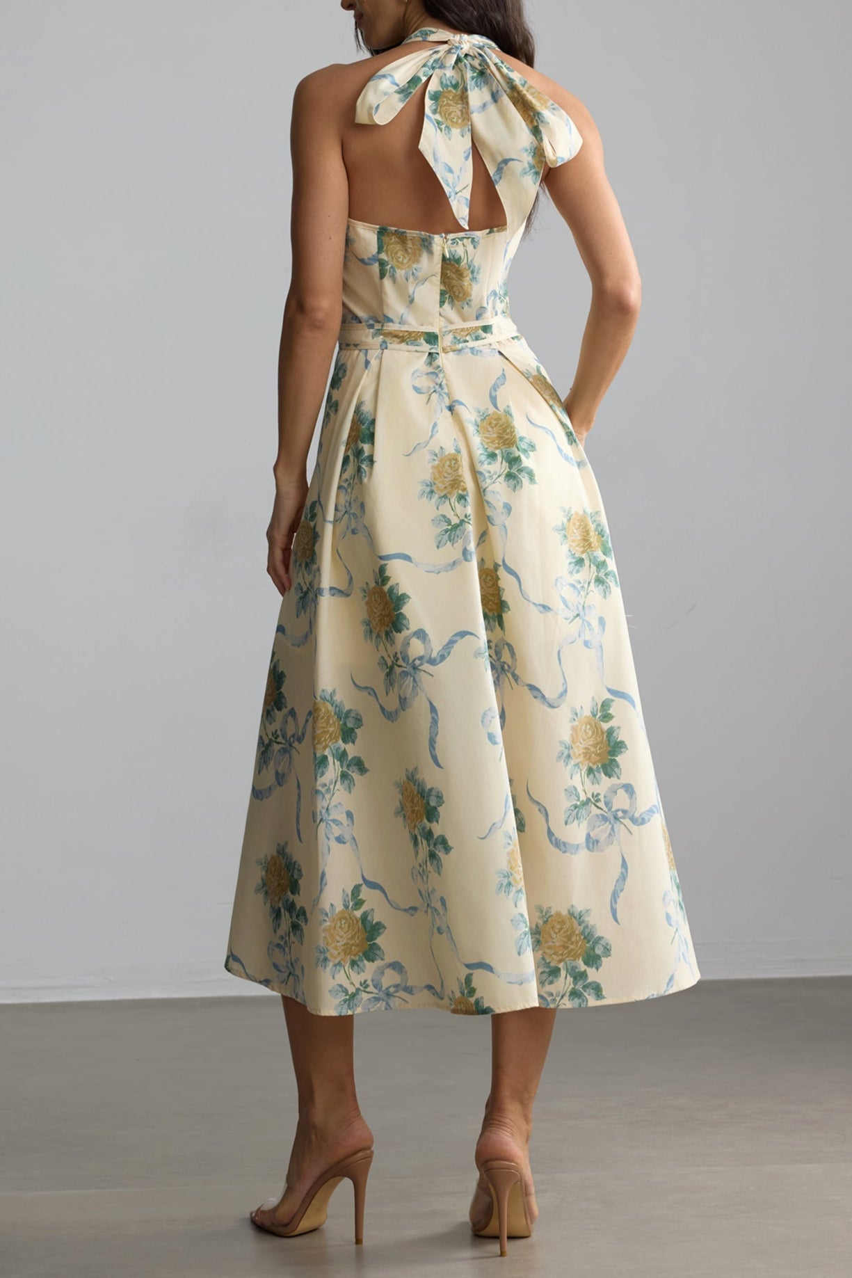 DEIRDRE FLORAL MIDI DRESS, YELLOW V-NECK, SUMMER