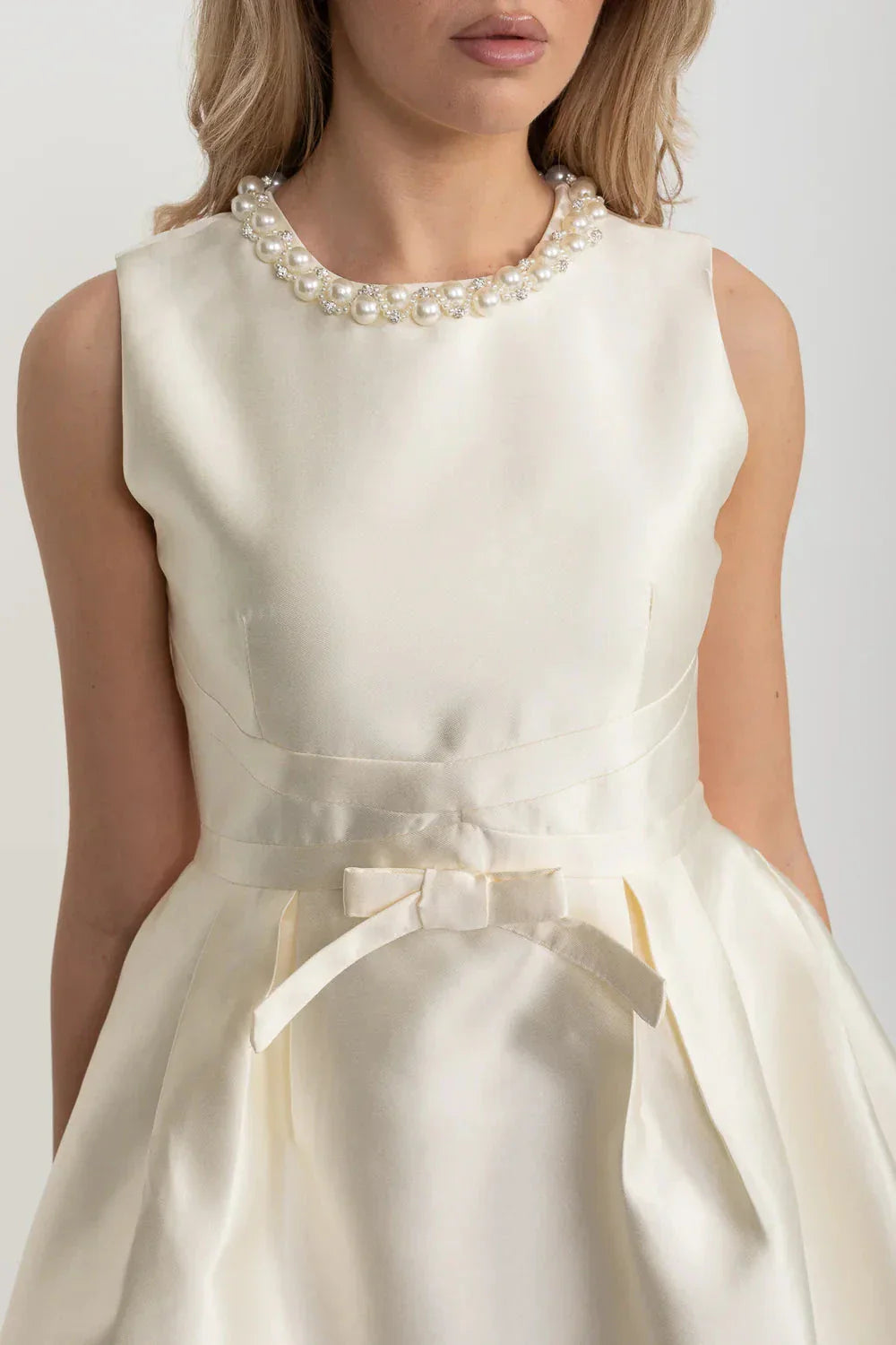 ELEGANT PEARL BOW FIT DRESS FOR WEDDING GUEST