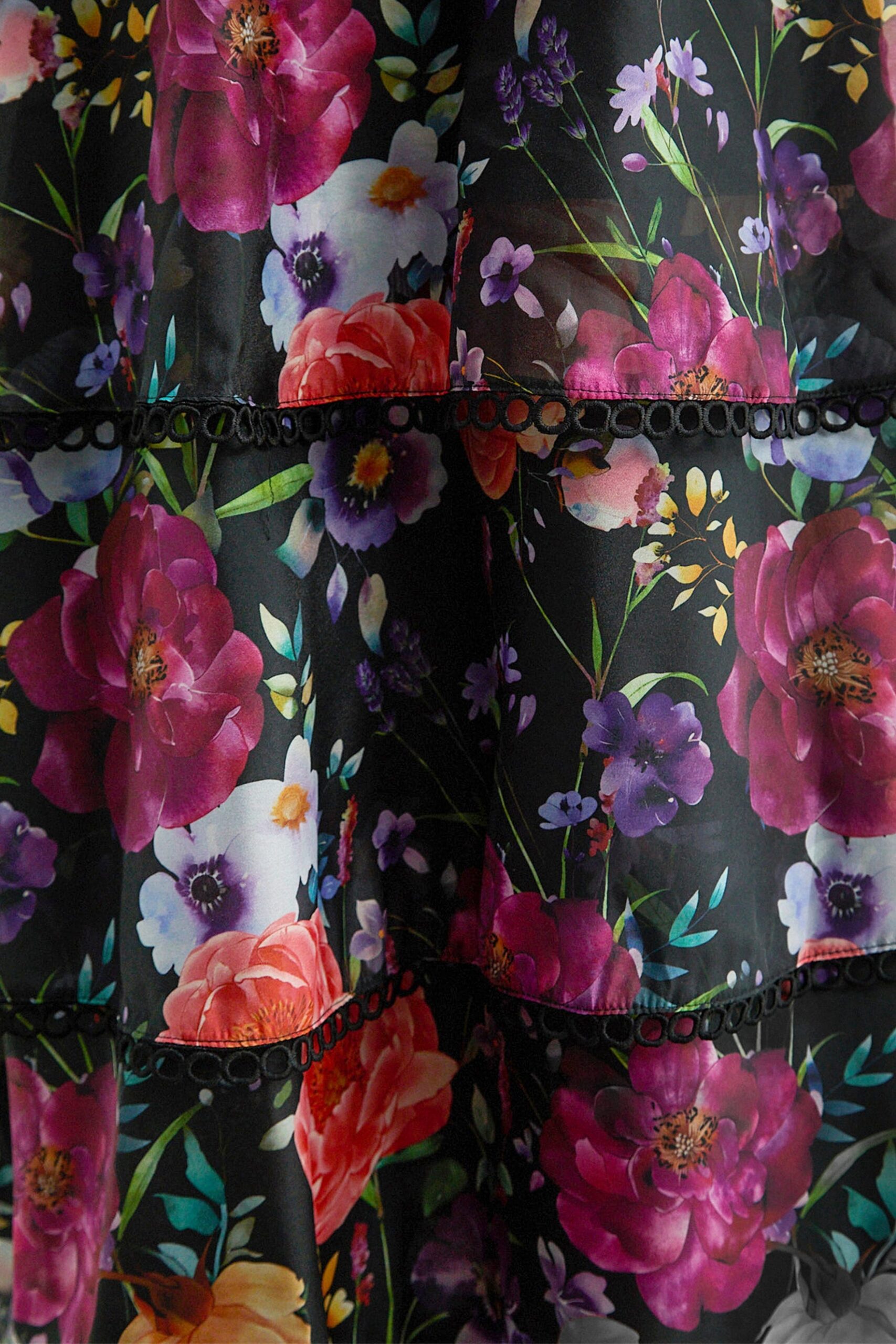 BLACK FLORAL TIERED RUFFLE MAXI DRESS