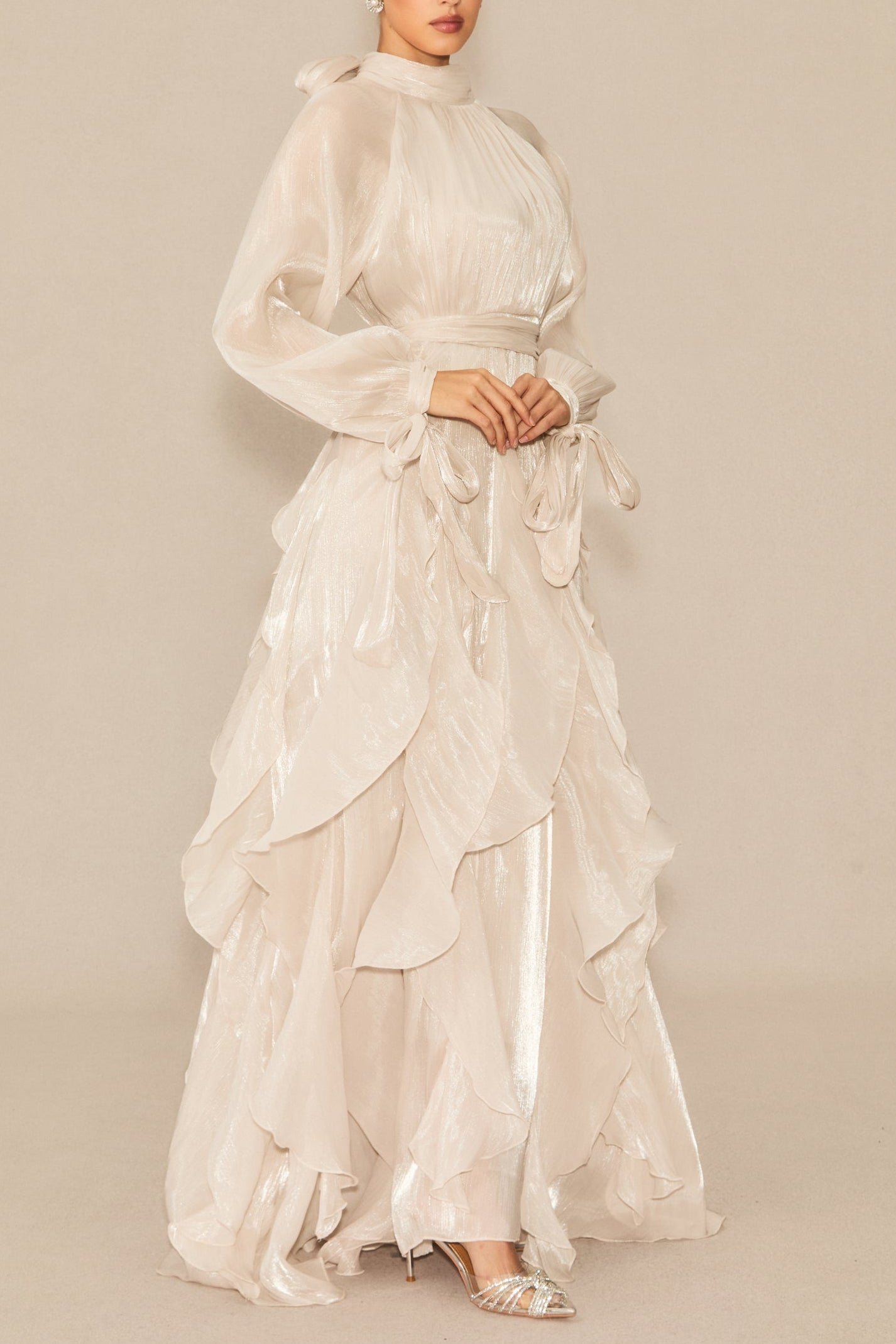 PANDORA PUFF SLEEVE RUFFLE MAXI DRESS APRICOT