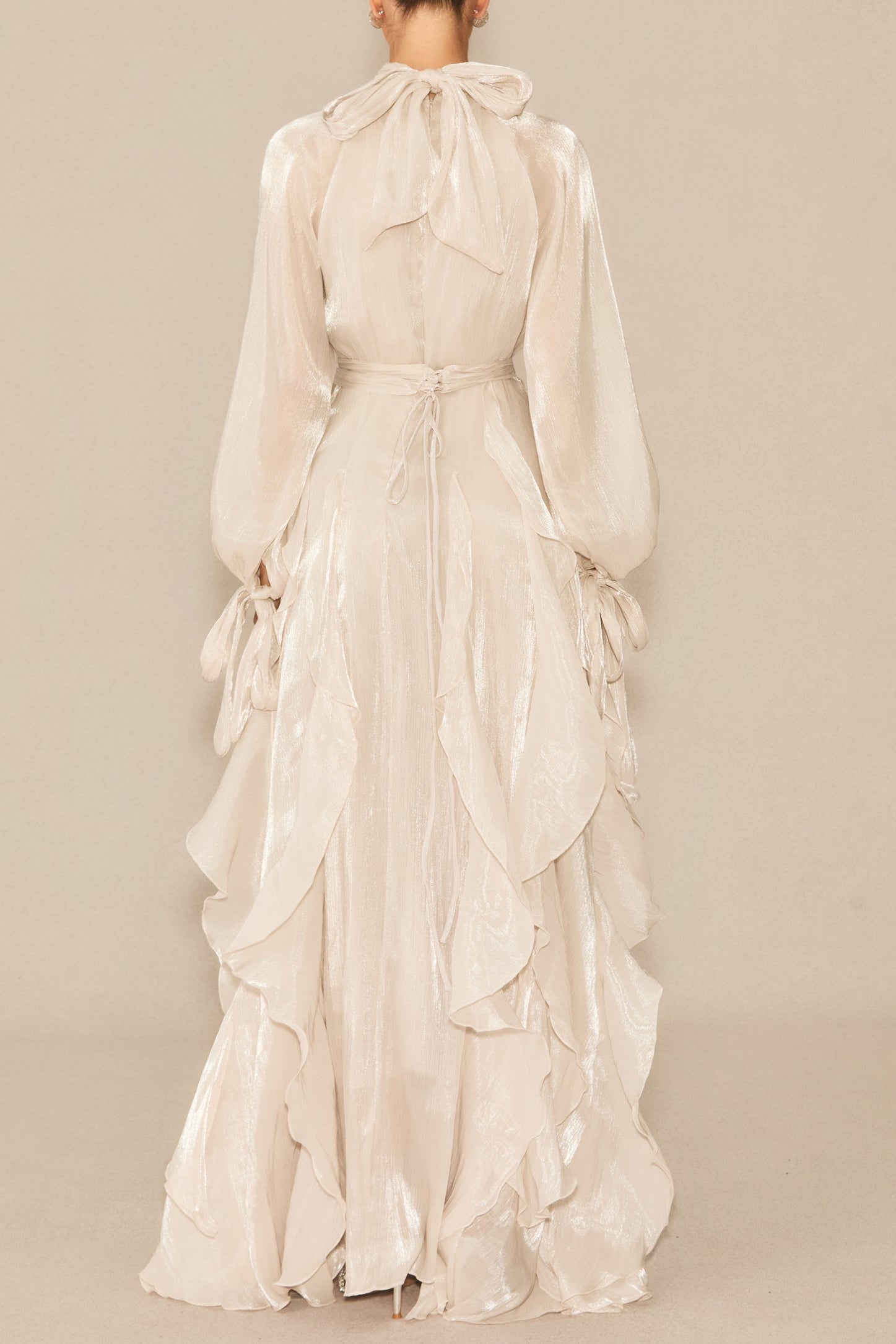PANDORA PUFF SLEEVE RUFFLE MAXI DRESS APRICOT