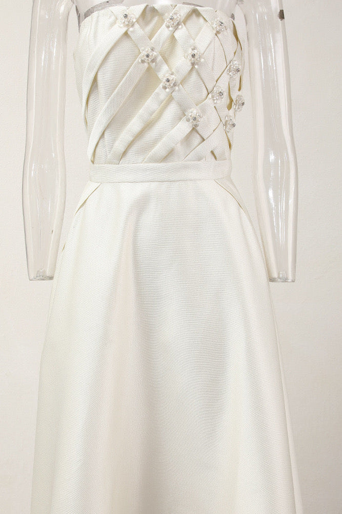 STRAPLESS STRAIGHT NECK MIDI DRESS FOR EVENING