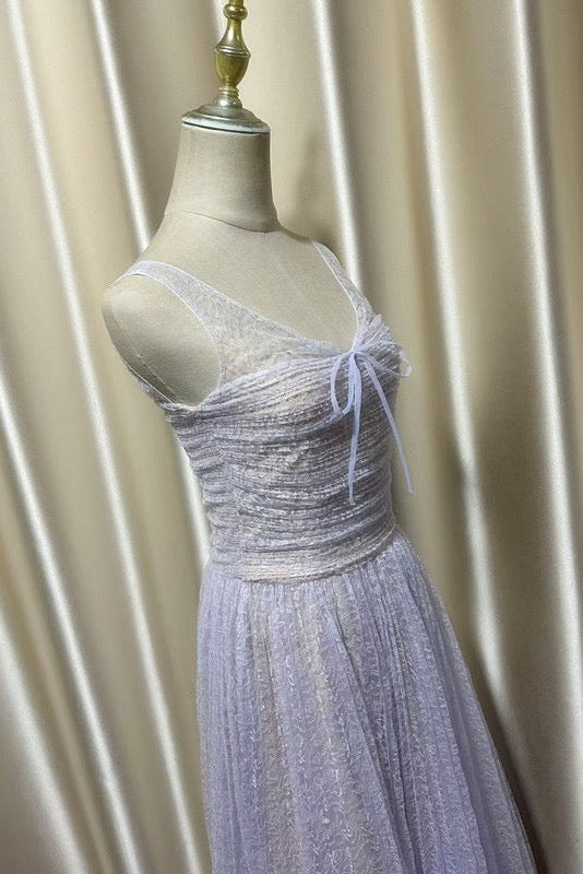 MONICA VIOLET DRAPED TULLE FISHBONE MAXI DRESS