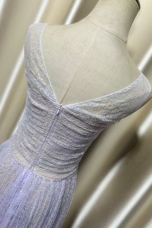 MONICA VIOLET DRAPED TULLE FISHBONE MAXI DRESS