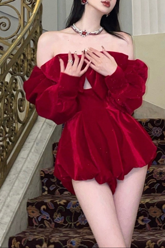 RED VELVET BOWKNOT JUMPSUIT, FORMAL EVENT