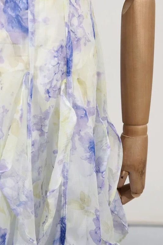 HELEN FLORAL FRILL OFF-SHOULDER MAXI DRESS BLUE